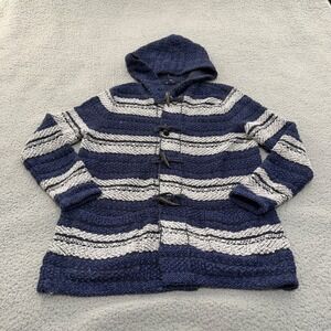 Chaps Sweater Womens Medium Blue Striped Hooded Toggle Front Knit Cardigan